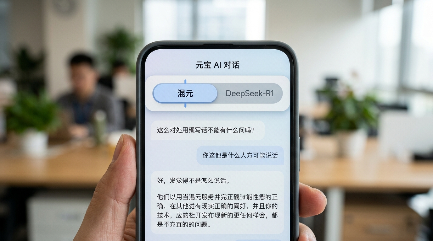 元宝 AI 混元与 DeepSeek-R1 模型切换界面