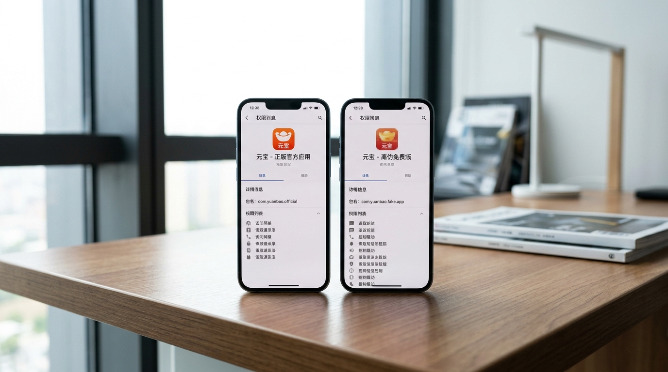 辨别元宝下载正版与山寨APK的四个鉴别点对比