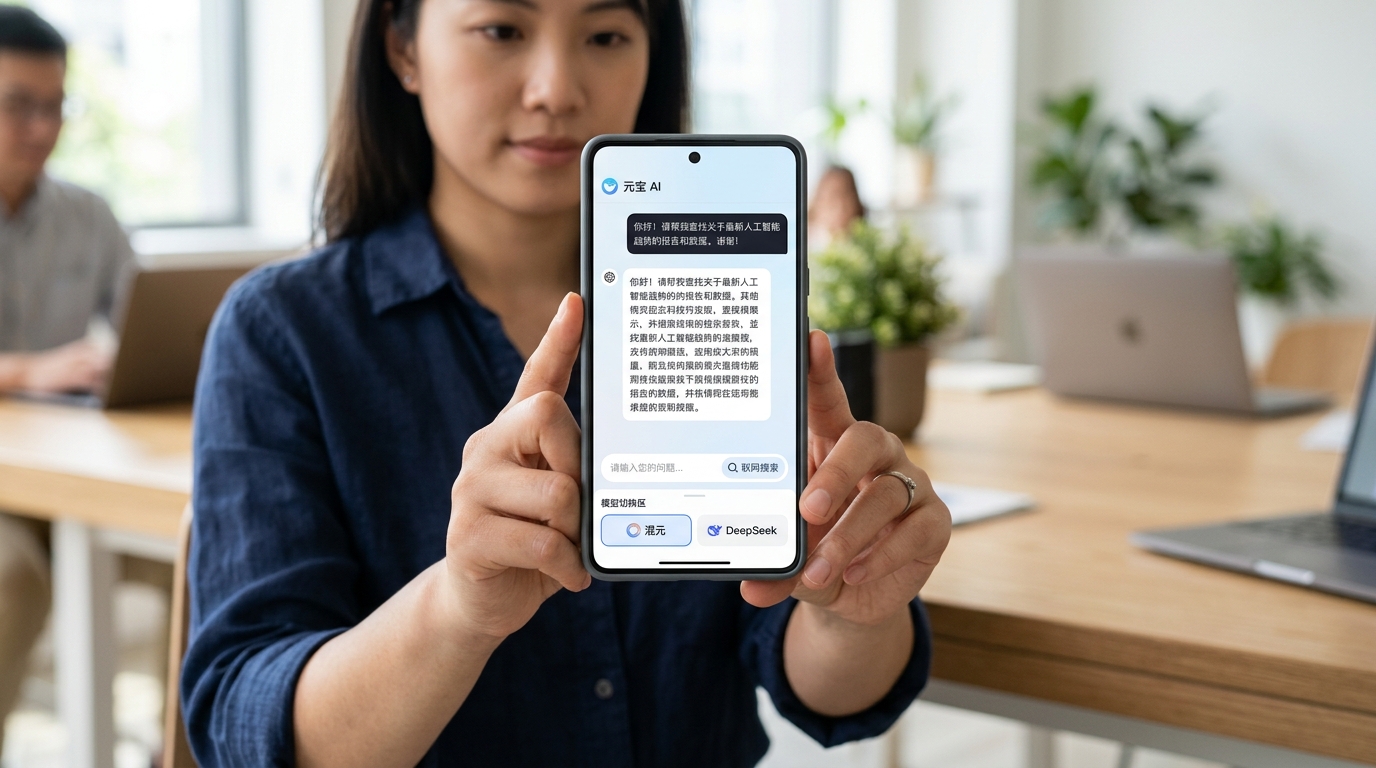 元宝 AI 腾讯全能AI助手界面与双模型切换