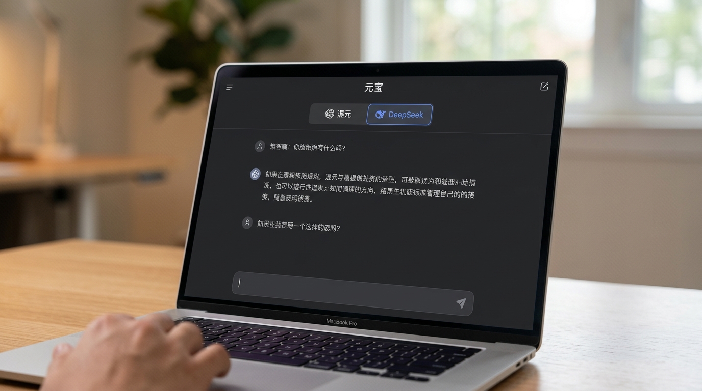 元宝 AI 混元与 DeepSeek 大模型切换界面