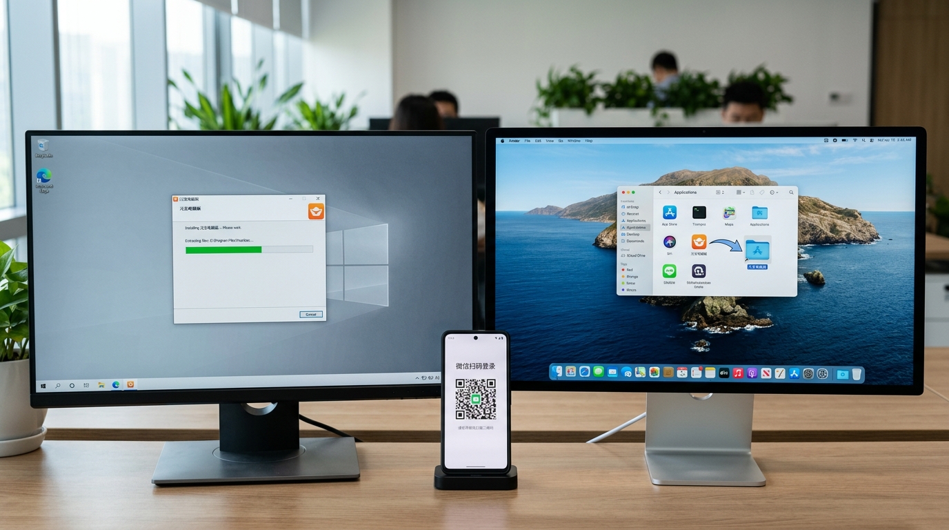 元宝电脑版在 Windows 和 macOS 上的安装与扫码登录步骤